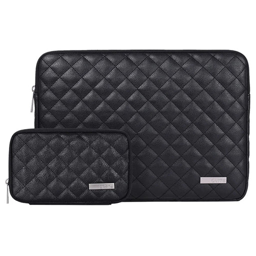 CANVASARTISAN L19-T0421 Anti-Scratch Sleeve Bag for 12 inch Laptops Litchi Texture Rhombus Pattern Carry Case Notebook Portable Slim Case with Small Bag - Black - 1
