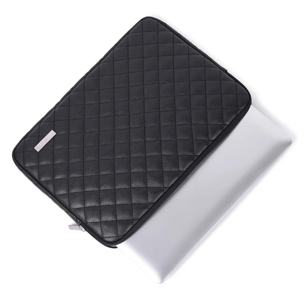 CANVASARTISAN L19-T0421 Anti-Scratch Sleeve Bag for 12 inch Laptops Litchi Texture Rhombus Pattern Carry Case Notebook Portable Slim Case with Small Bag - Black - 2