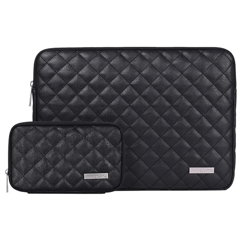 CANVASARTISAN L19-T0421 Anti-Scratch Portable Slim Case for 14 inch Laptops Litchi Texture Rhombus Pattern Carry Case Notebook Sleeve Bag with Small Bag - Black - 1