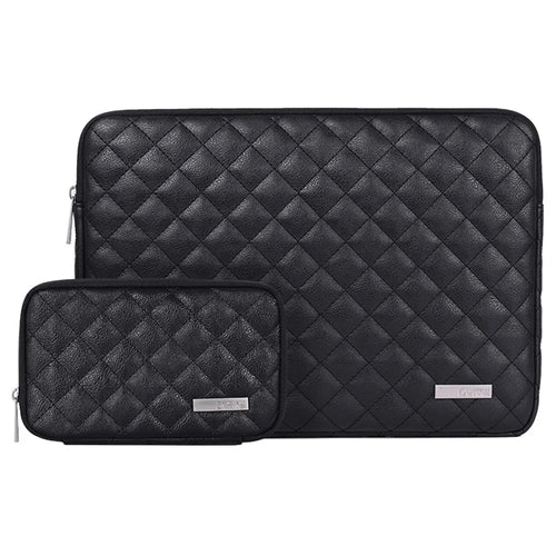 CANVASARTISAN L19-T0421 Portable Carry Case for 13 inch Laptops Litchi Texture Rhombus Pattern Slim Case Anti-Scratch Sleeve Bag with Small Bag - Black - 1