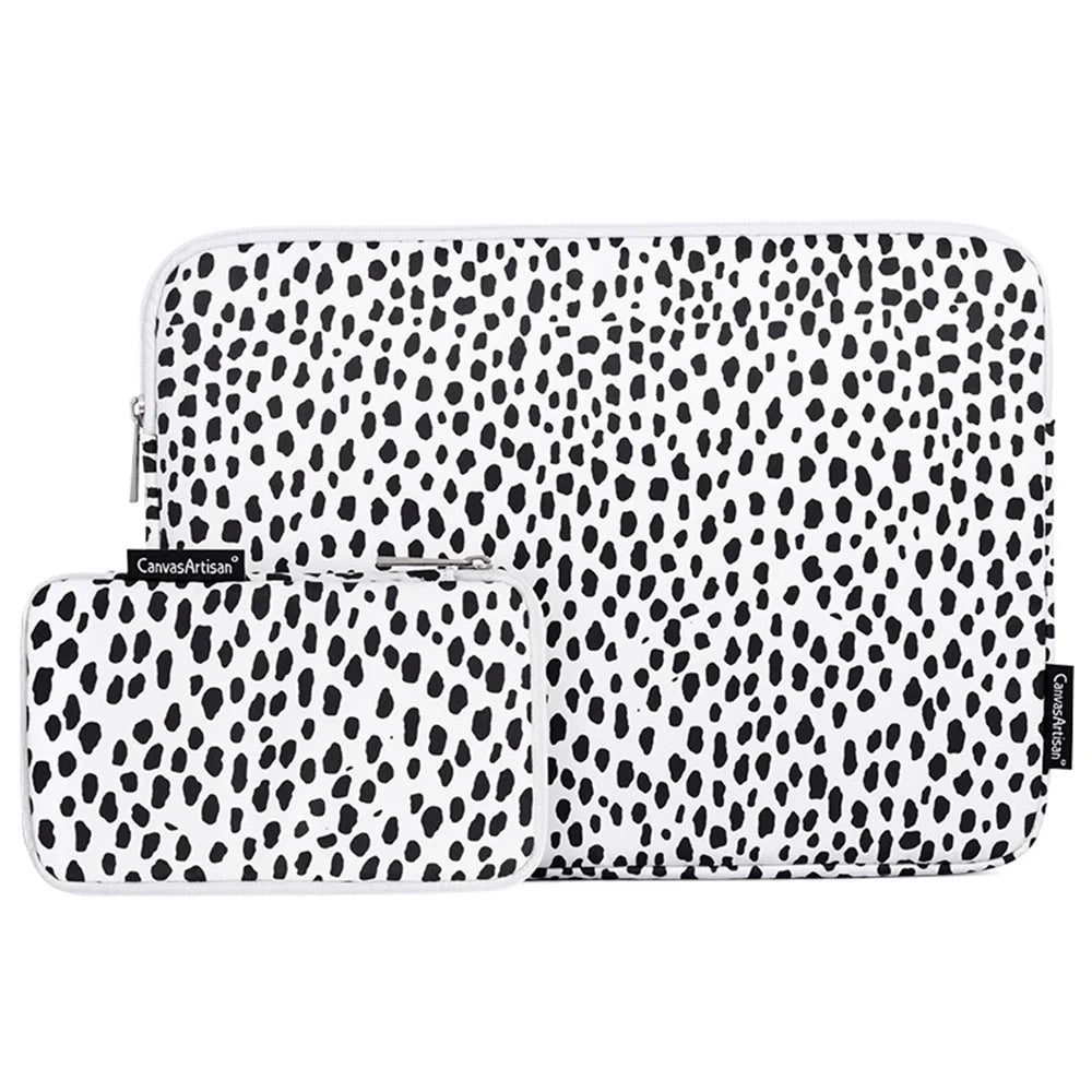 CANVASARTISAN H36-T0121 for 12-inch Notebook Cow Grain Patterned Shock-Absorbed Laptop Protective Sleeve Bag with Small Bag for Extra Storage - 1
