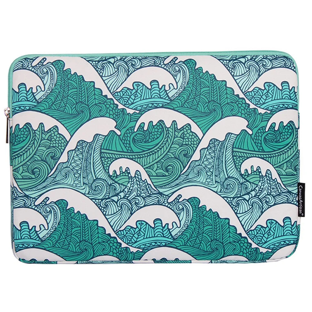 CANVASARTISAN H3-04 Green Wave Pattern Portable Laptop Sleeve Zipper Protective Bag for 11-inch Notebook - 1