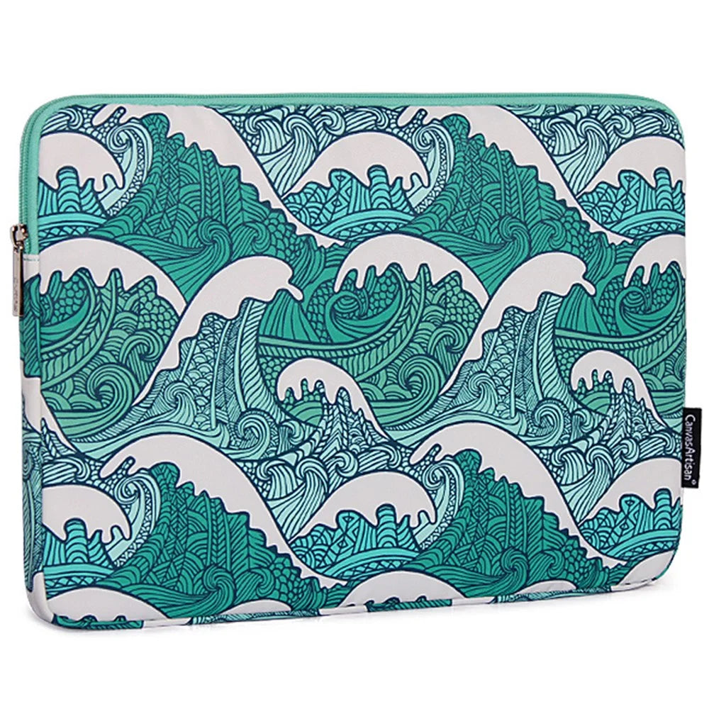 CANVASARTISAN H3-04 Green Wave Pattern Portable Laptop Sleeve Zipper Protective Bag for 11-inch Notebook - 2