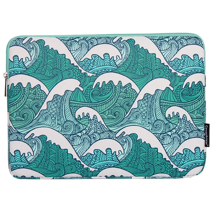 CANVASARTISAN H3-04 12-inch Zipper Notebook Bag, Green Wave Pattern Soft Lining Laptop Storage Pouch - 1