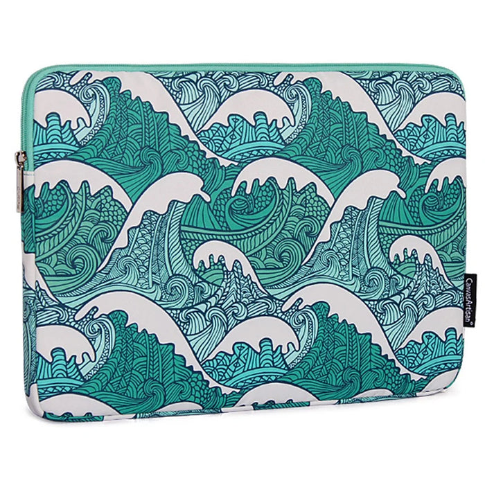 CANVASARTISAN H3-04 12-inch Zipper Notebook Bag, Green Wave Pattern Soft Lining Laptop Storage Pouch - 2