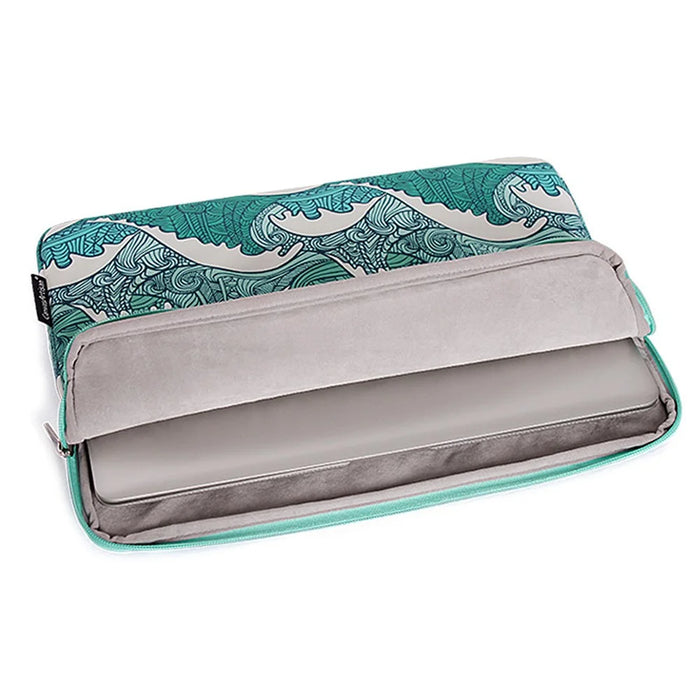 CANVASARTISAN H3-04 12-inch Zipper Notebook Bag, Green Wave Pattern Soft Lining Laptop Storage Pouch - 4