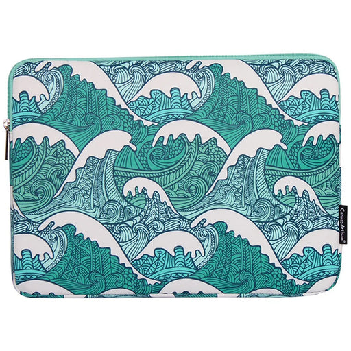 CANVASARTISAN H3-04 Notebook Sleeve for 13-inch Laptop Green Wave Pattern Shockproof Liner Bag Zipper Case - 1