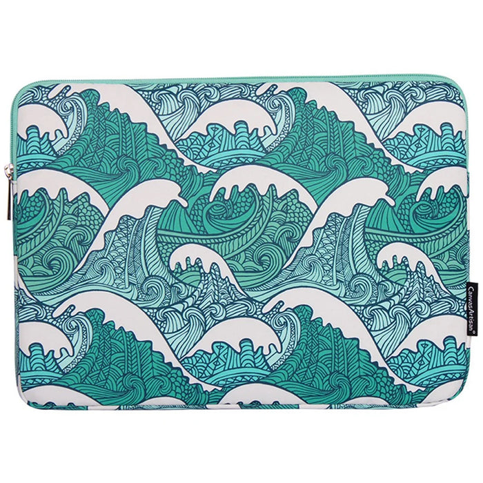 CANVASARTISAN H3-04 Notebook Sleeve for 13-inch Laptop Green Wave Pattern Shockproof Liner Bag Zipper Case - 1
