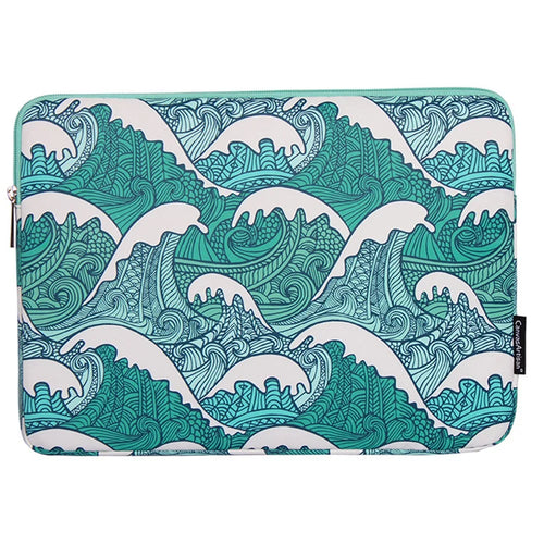 CANVASARTISAN H3-04 14-inch Laptop Sleeve, Green Wave Pattern Lightweight Notebook Computer Bag - 1