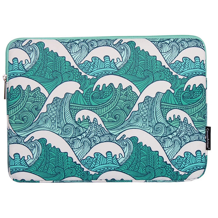 CANVASARTISAN H3-04 14-inch Laptop Sleeve, Green Wave Pattern Lightweight Notebook Computer Bag - 1