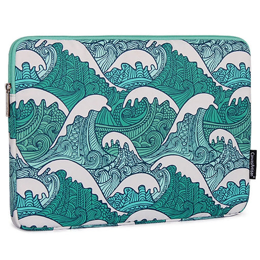 CANVASARTISAN H3-04 14-inch Laptop Sleeve, Green Wave Pattern Lightweight Notebook Computer Bag - 2