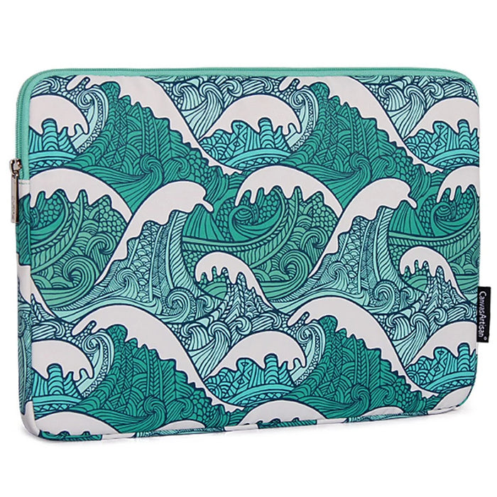 CANVASARTISAN H3-04 14-inch Laptop Sleeve, Green Wave Pattern Lightweight Notebook Computer Bag - 2