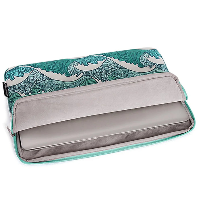 CANVASARTISAN H3-04 14-inch Laptop Sleeve, Green Wave Pattern Lightweight Notebook Computer Bag - 4