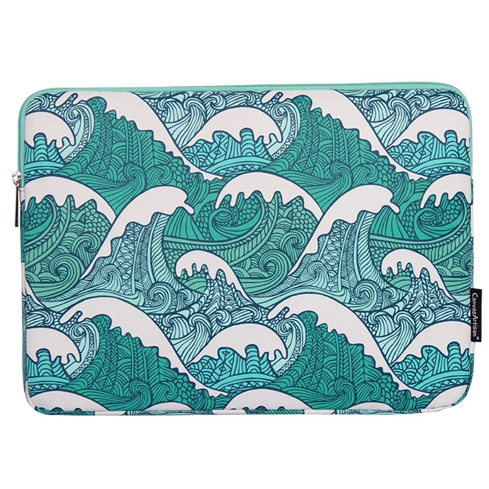 CANVASARTISAN H3-04 for 15-inch Notebook Computer Green Wave Pattern Laptop Sleeve Cover Protective Case - 1