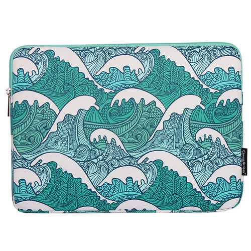 CANVASARTISAN H3-04 for 15-inch Notebook Computer Green Wave Pattern Laptop Sleeve Cover Protective Case - 1
