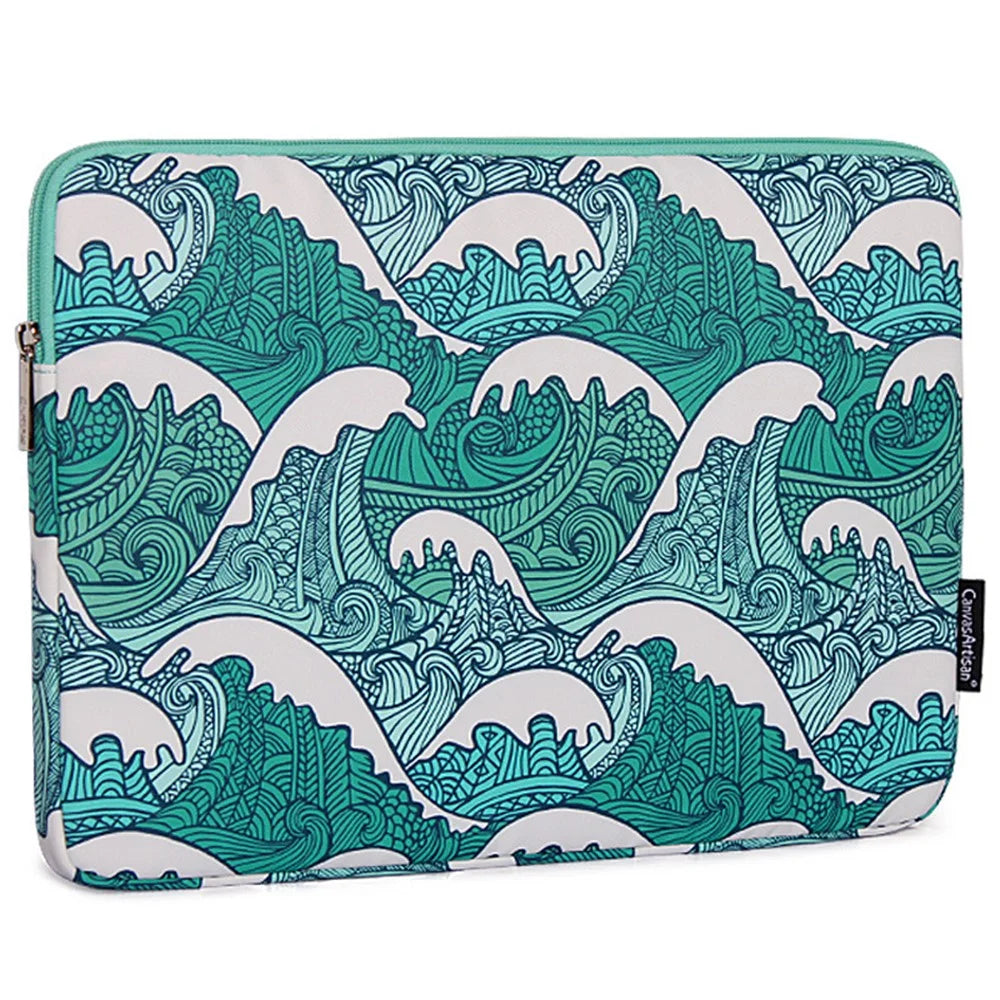 CANVASARTISAN H3-04 for 15-inch Notebook Computer Green Wave Pattern Laptop Sleeve Cover Protective Case - 2