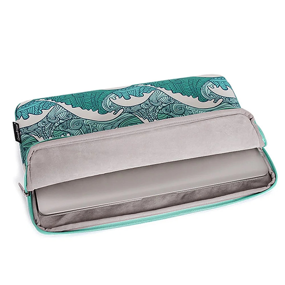 CANVASARTISAN H3-04 for 15-inch Notebook Computer Green Wave Pattern Laptop Sleeve Cover Protective Case - 4