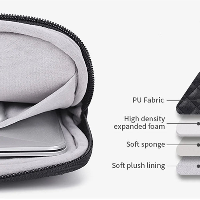 CANVASARTISAN L19-04 12-inch Rhombus Texture Notebook Zipper Bag Waterproof PU Laptop Sleeve - Black - 3