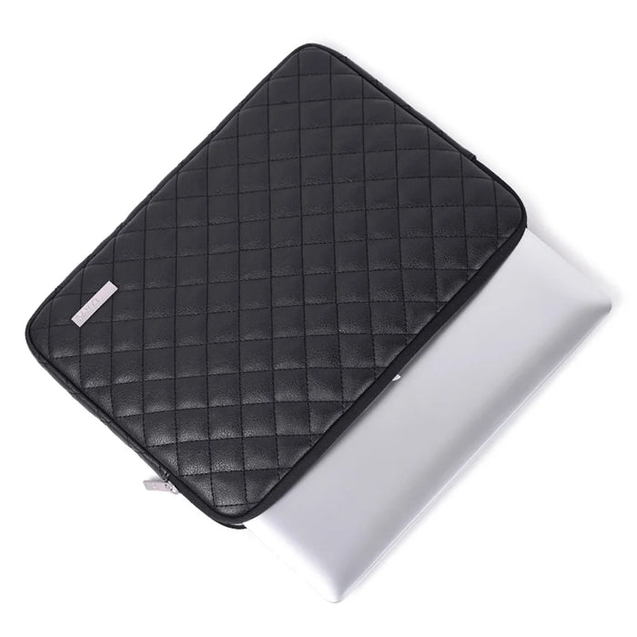 CANVASARTISAN L19-04 12-inch Rhombus Texture Notebook Zipper Bag Waterproof PU Laptop Sleeve - Black - 7