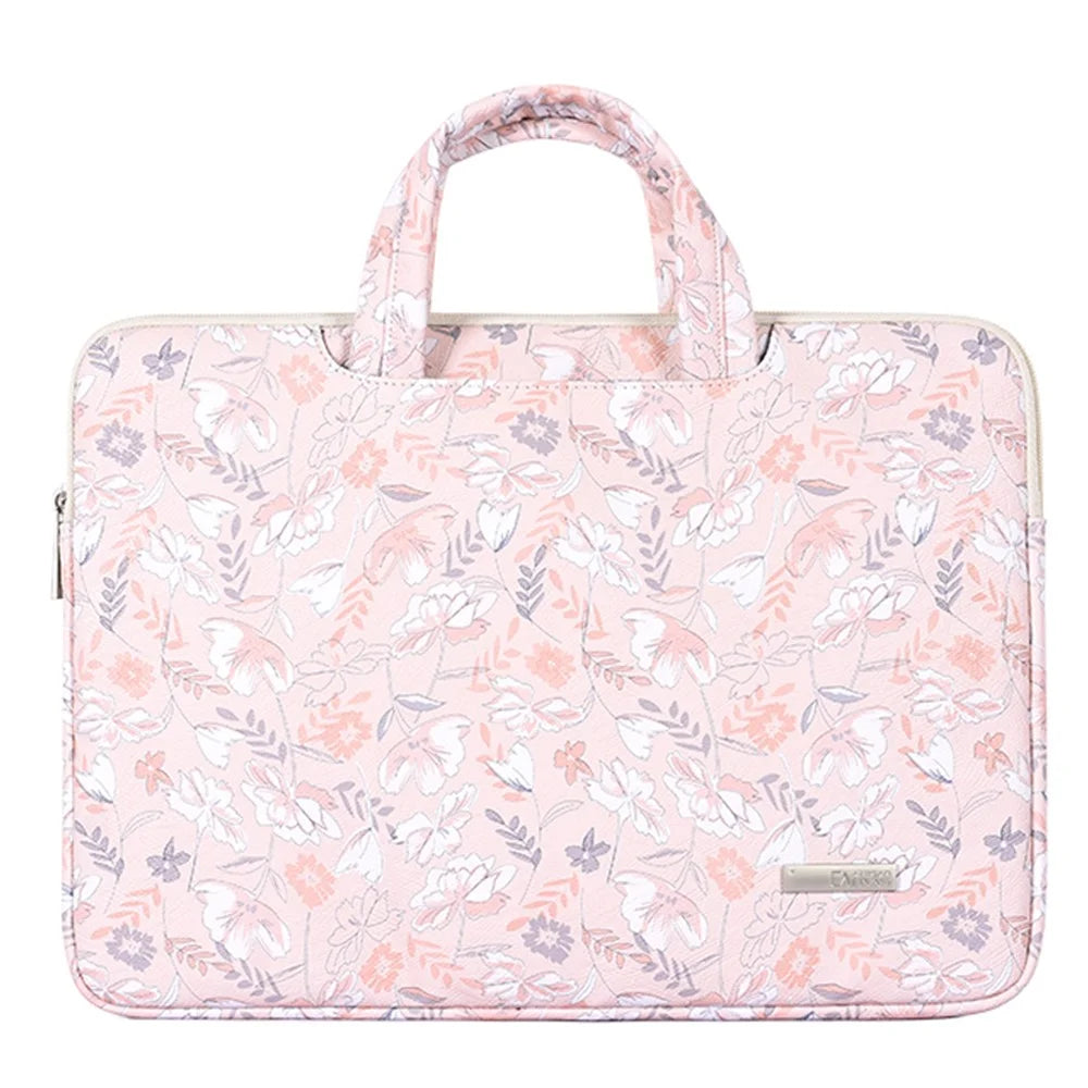 CANVASARTISAN G4-B01 for 11-inch Notebook Flowers/Leaves Patterned PU Leather Laptop Protective Bag Slim Briefcase Handle Bag - 1