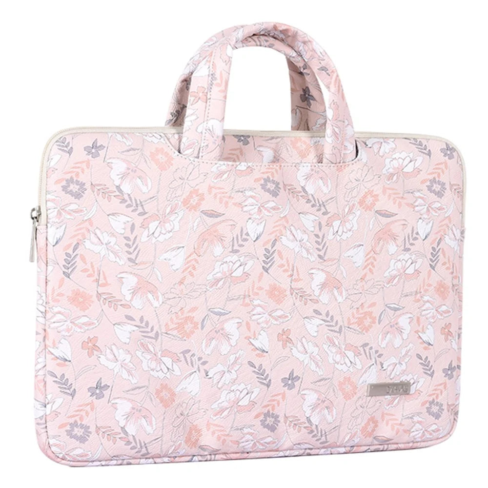 CANVASARTISAN G4-B01 for 11-inch Notebook Flowers/Leaves Patterned PU Leather Laptop Protective Bag Slim Briefcase Handle Bag - 2