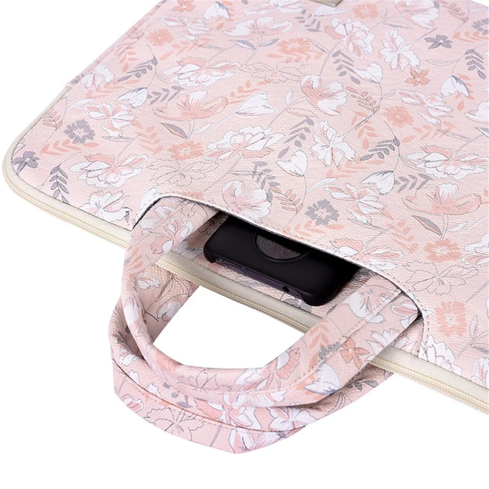 CANVASARTISAN G4-B01 for 11-inch Notebook Flowers/Leaves Patterned PU Leather Laptop Protective Bag Slim Briefcase Handle Bag - 7