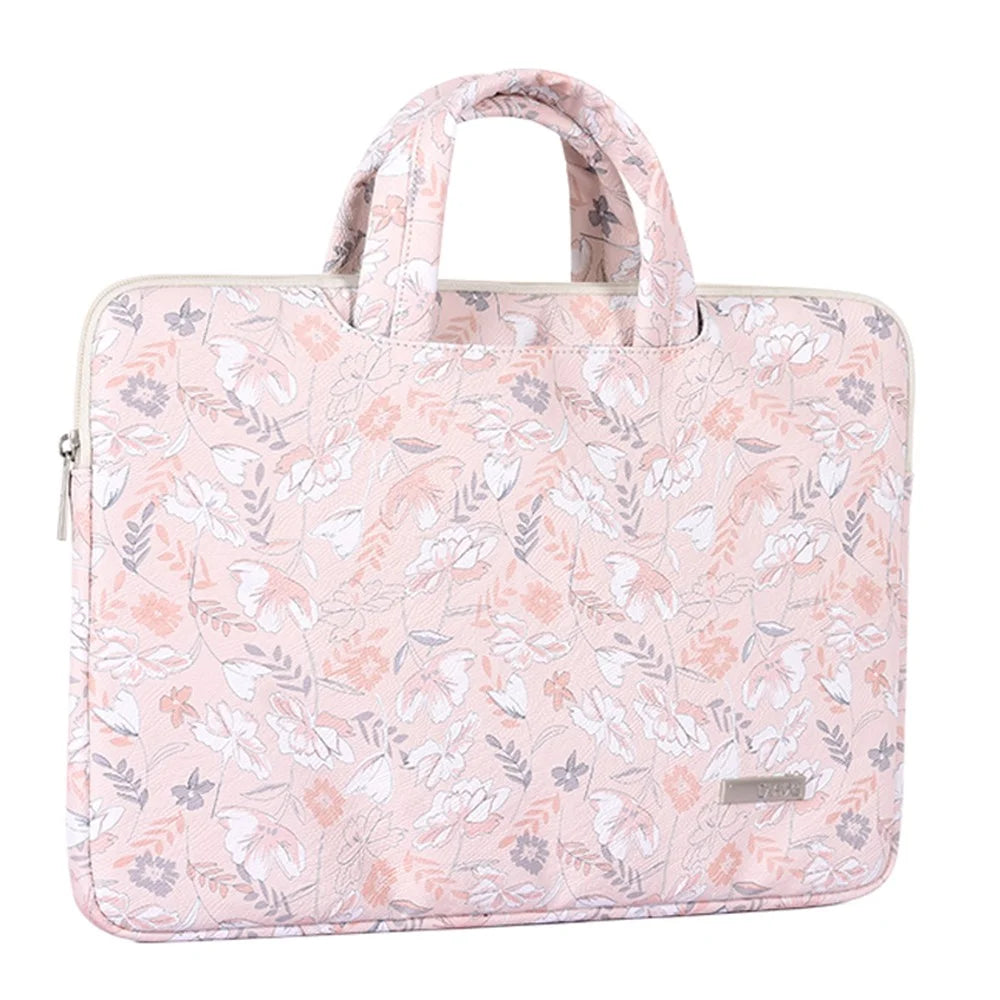 CANVASARTISAN G4-B01 for 12-inch Notebook Flowers/Leaves Patterned Handheld PU Leather Laptop Briefcase Protective Sleeve Bag Handle Bag - 2