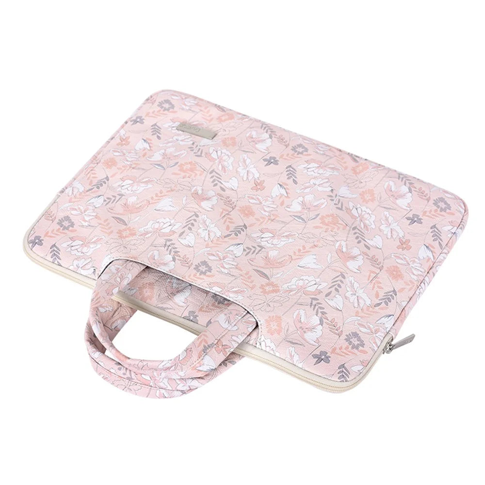 CANVASARTISAN G4-B01 for 14-inch Notebook Flowers/Leaves Patterned Shock-Absorbed PU Leather Laptop Protective Handheld Handle Briefcase Carrying Case - 4
