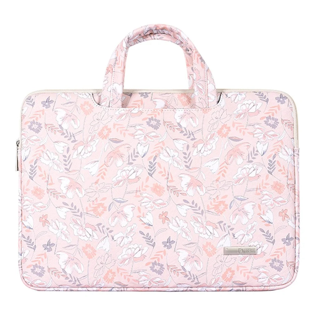 CANVASARTISAN G4-B01 for 15-inch Notebook Flowers/Leaves Patterned Shock-Absorbed PU Leather Laptop Protective Handheld Handle Briefcase Carrying Case - 1