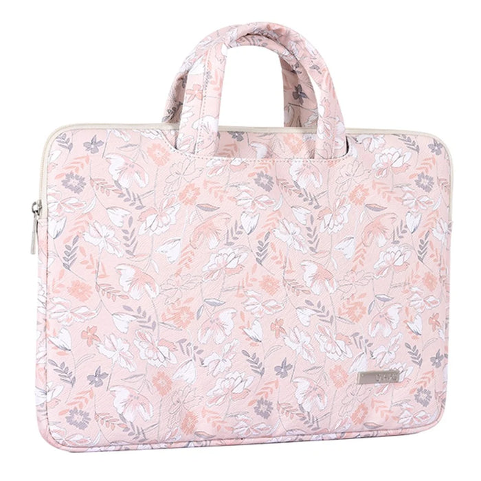 CANVASARTISAN G4-B01 for 15-inch Notebook Flowers/Leaves Patterned Shock-Absorbed PU Leather Laptop Protective Handheld Handle Briefcase Carrying Case - 2