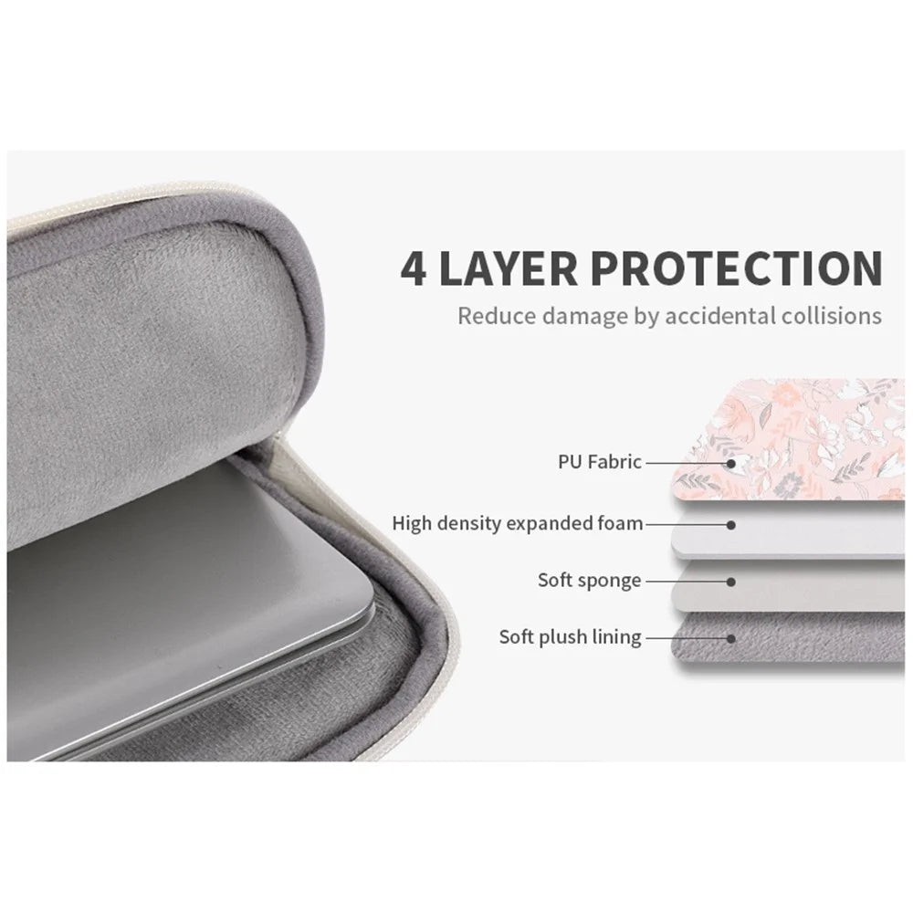 CANVASARTISAN G4-11 Portable PU Leather Carry Case for 13-inch Laptops Shockproof Storage Bag Flower Printed Sleeve Bag with Outer Pouch - 5