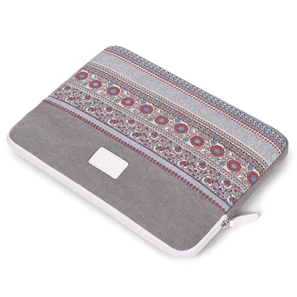 CANVASARTISAN T38-16 National Style Pattern Printed Canvas Bag for 11-inch Laptops Portable Carry Case Shockproof Sleeve Bag - Light Grey - 4