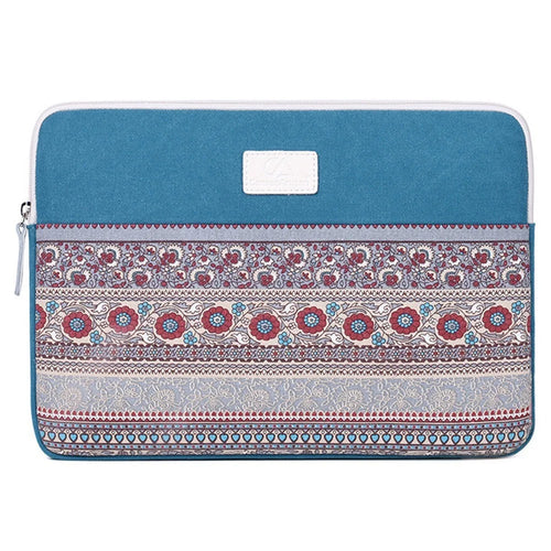 CANVASARTISAN T38-16 Shockproof Carry Case for 13-inch Notebooks Portable Business Canvas Sleeve Bag National Style Pattern Printed Laptop Bag - Lake Blue - 1