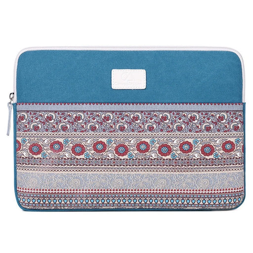 CANVASARTISAN T38-16 Shockproof Carry Case for 13-inch Notebooks Portable Business Canvas Sleeve Bag National Style Pattern Printed Laptop Bag - Lake Blue - 1