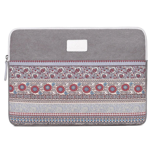 CANVASARTISAN T38-16 Business Canvas Portable Sleeve Bag for MacBook/ThinkPad Shockproof Carry Case National Style Pattern Printed Bag for 14-inch Laptop - Light Grey - 1