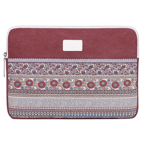 CANVASARTISAN T38-16 National Style Pattern Printed Carry Case for 15-inch Laptop Portable Business Canvas Bag Shockproof Sleeve Bag - Wine Red - 1