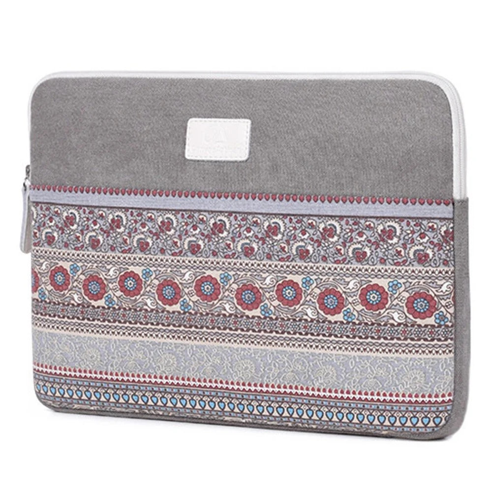 CANVASARTISAN T38-16 National Style Pattern Printed Carry Case for 15-inch Laptop Portable Business Canvas Bag Shockproof Sleeve Bag - Wine Red - 3