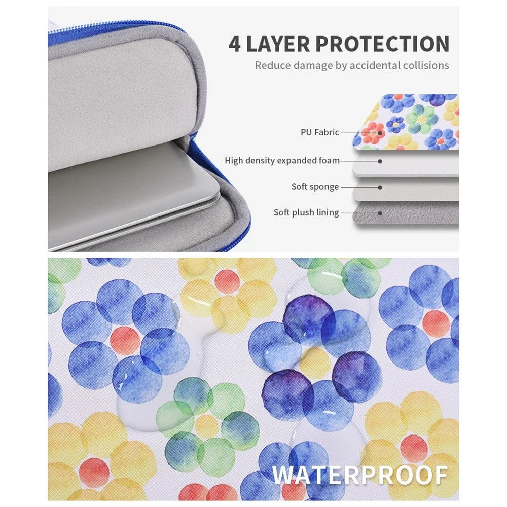 CANVASARTISAN G51-11 13-inch Laptop Zipper Sleeve Bag Stylish Flower Printing PU Leather Notebook Carrying Case - 6