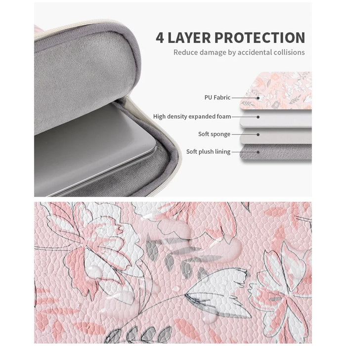 CANVASARTISAN G4-19 Flower Printed Portable Carry Case for 11-inch Laptops PU Leather Storage Bag Shockproof Sleeve Bag with Outer Vertical Pouch - 6