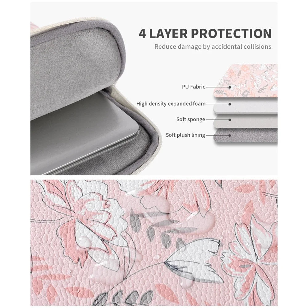 CANVASARTISAN G4-19 Flower Printed PU Leather Storage Bag for 12-inch Laptops Portable Carry Case with Outer Vertical Pouch Shockproof Sleeve Bag - 6
