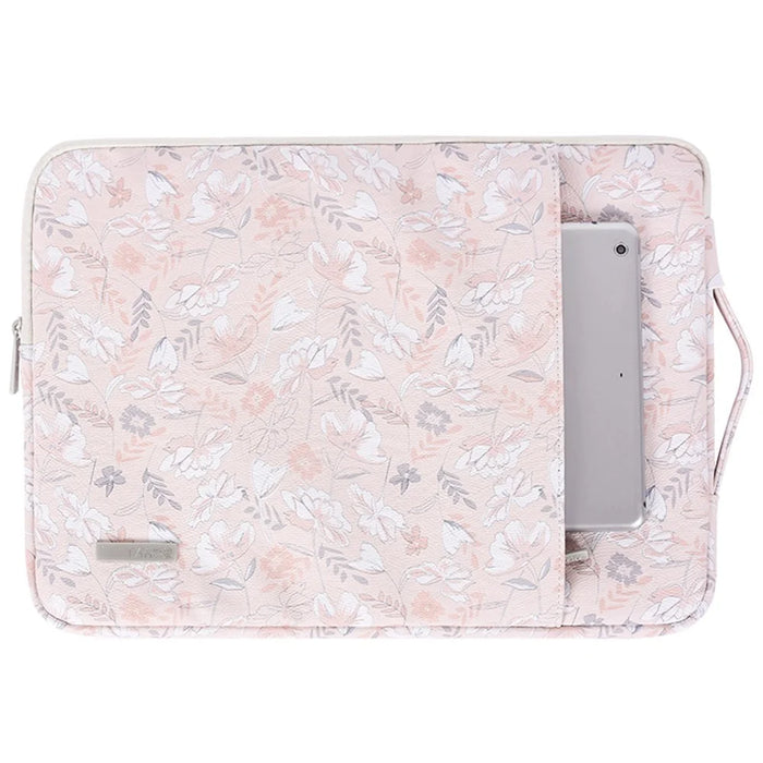 CANVASARTISAN G4-89 Flower Printed PU Leather Carry Case with Handle Strap for 11-inch Laptops Portable Storage Bag Shockproof Sleeve Bag with Outer Zippered Pouch - 1
