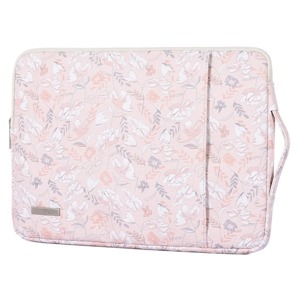 CANVASARTISAN G4-89 PU Leather Portable Carry Case for 12-inch Laptops Flower Printed Storage Bag with Handle Strap/Outer Zippered Pouch Shockproof Sleeve Bag - 3