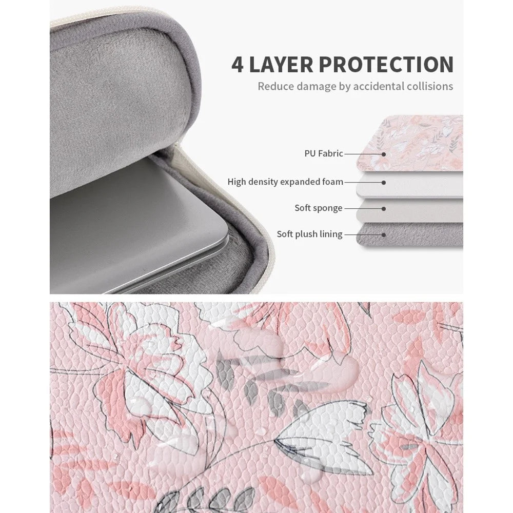 CANVASARTISAN G4-89 PU Leather Portable Carry Case for 12-inch Laptops Flower Printed Storage Bag with Handle Strap/Outer Zippered Pouch Shockproof Sleeve Bag - 6