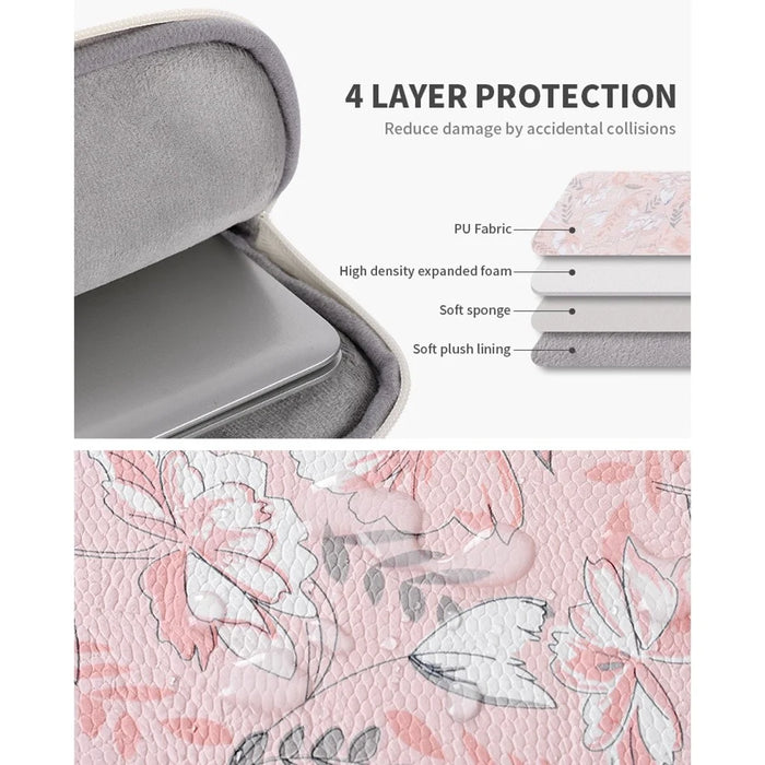 CANVASARTISAN G4-89 Shockproof Sleeve Bag for 14-inch Laptops PU Leather Flower Printed Storage Bag Portable Carry Case with Handle Strap/Outer Zippered Pouch - 6