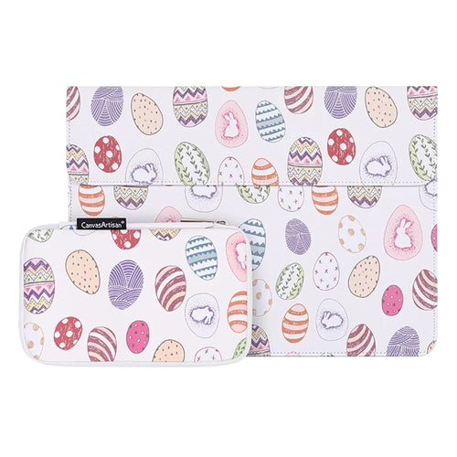 CANVASARTISAN E52-T0121 2Pcs/Set 15-inch Ellipse Pattern Magnetic Flap Envelope PU Laptop Sleeve + Small Bag - 1