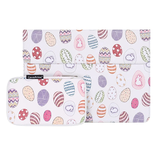CANVASARTISAN E52-T0121 2Pcs/Set 15-inch Ellipse Pattern Magnetic Flap Envelope PU Laptop Sleeve + Small Bag - 1