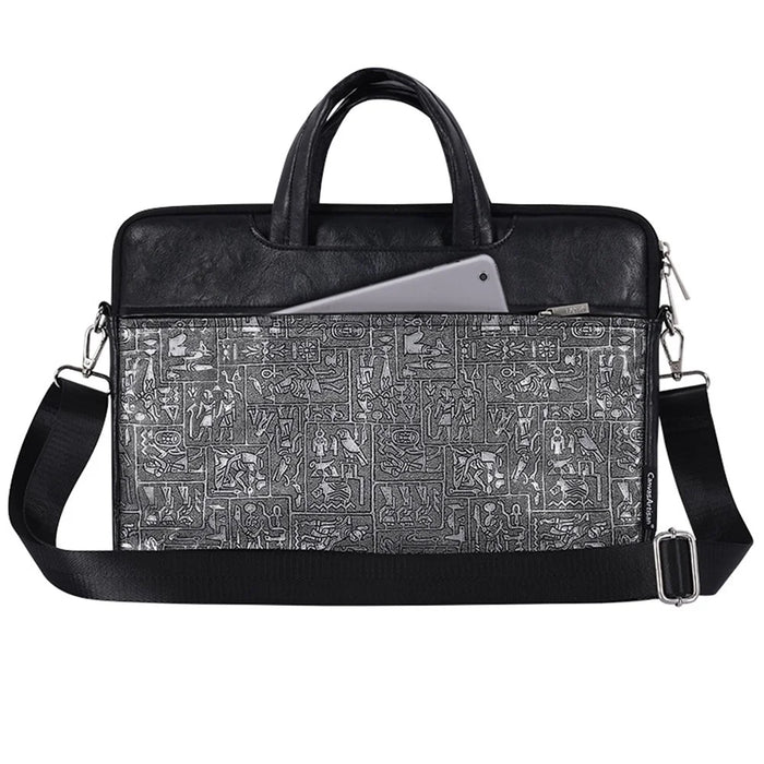CANVASARTISAN L27-C22 15 inch Notebook Computer Bag Egypt Style Pattern Printing Laptop Storage Case Shoulder Bag with Front Pocket - Black - 1