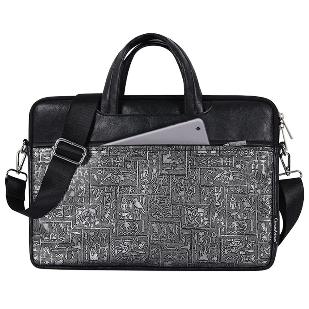 CANVASARTISAN L27-C22 14 inch Notebook Handbag Egypt Style Pattern Printing Laptop Bag Shoulder Bag with Front Pocket - Black - 2
