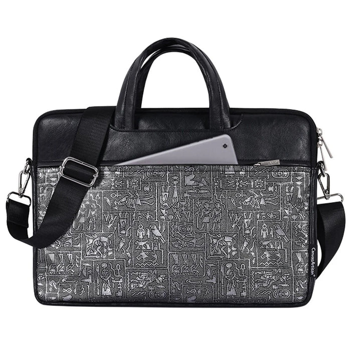 CANVASARTISAN L27-C22 14 inch Notebook Handbag Egypt Style Pattern Printing Laptop Bag Shoulder Bag with Front Pocket - Black - 2