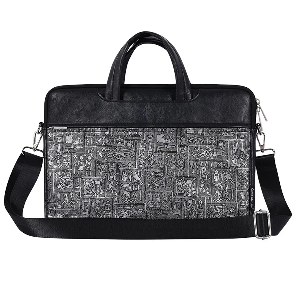 CANVASARTISAN L27-C22 13 inch Laptop Bag Egypt Style Pattern Printing Notebook Handbag Shoulder Bag with Front Pocket - Black - 3